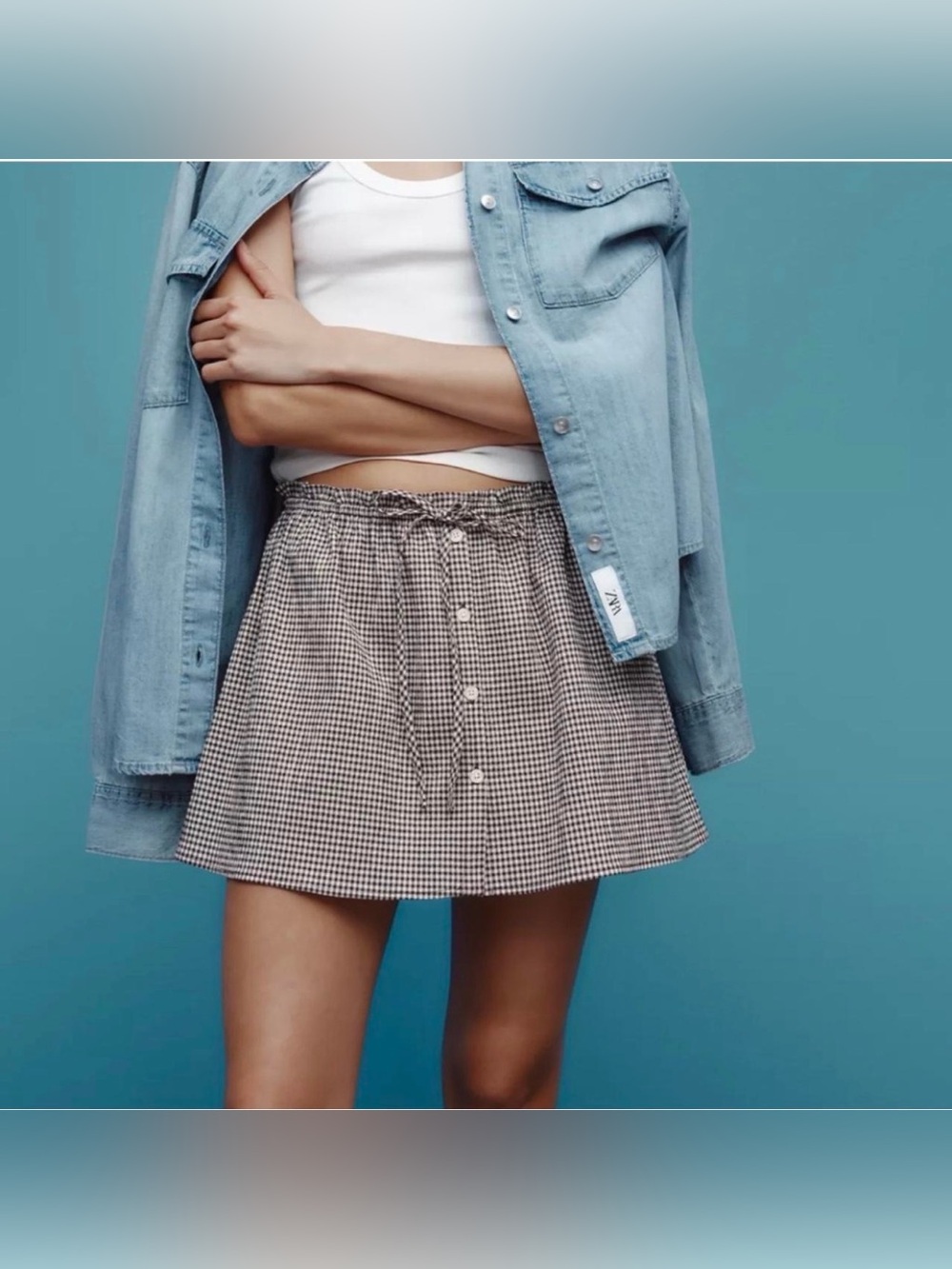 NWT Zara Cotton Gingham Mini Skirt